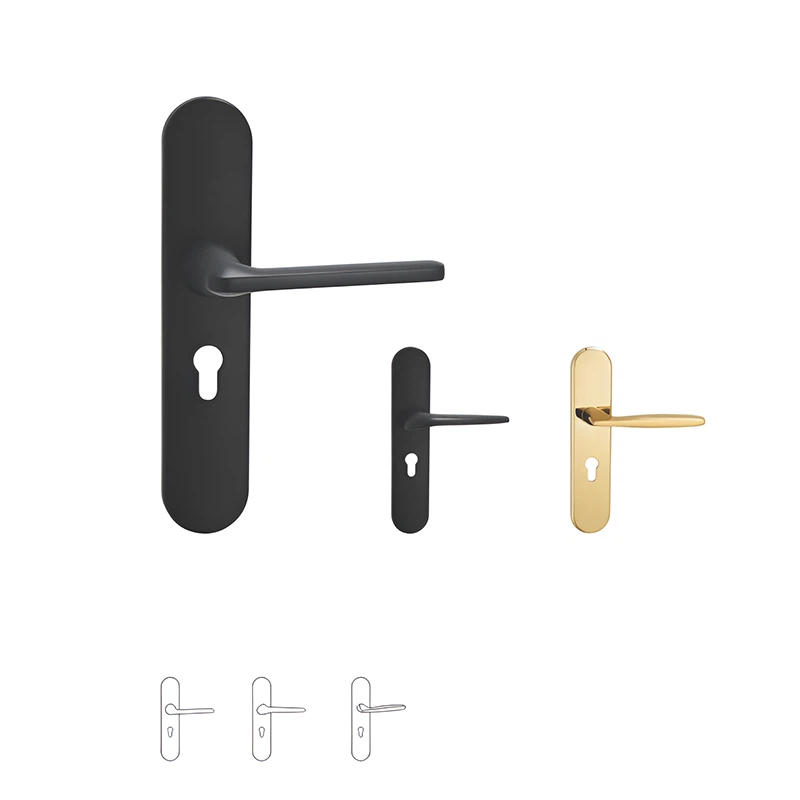 Tirador de palanca de porta negre amb placa